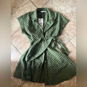Zara brand new eyelet olive dress